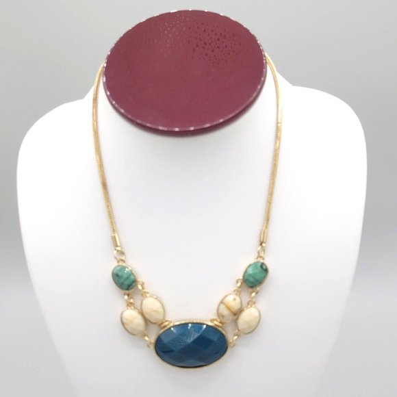 Liz Claiborne Jewelry - Liz Claiborne Signed Vintage Gold Tone Snake Chain Fashion Bib Necklace 16 in